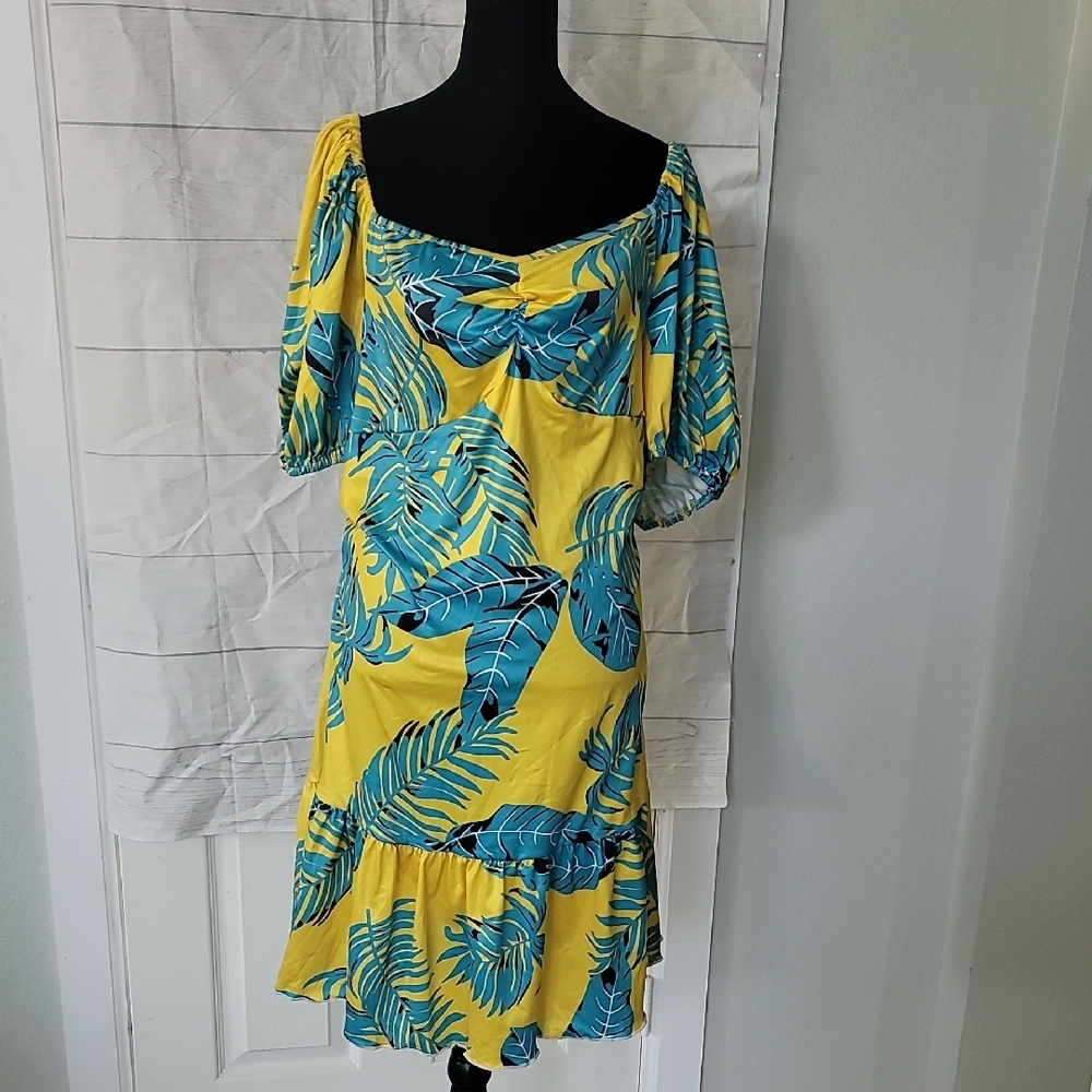 Yellow Tropical Print Women’s Dress